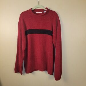 Linea Dome Red Black Chenille Sweater XL Vintage 90s Crewneck‎ Soft Knit